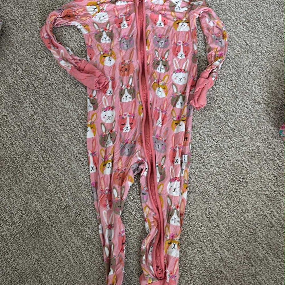 Little Sleepies Pink and White Bunny Print Footie